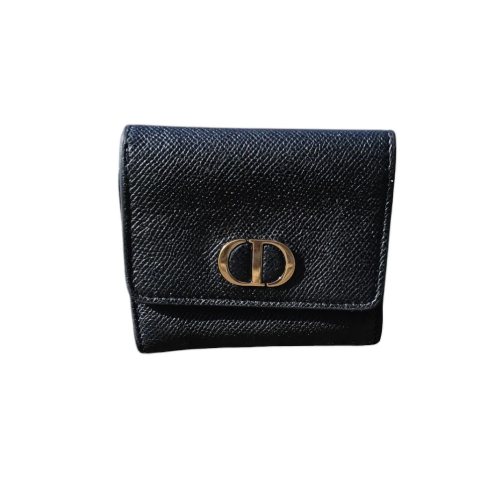 Authentic Christian Dior Calfskin Montaigne Black Leather Tri Fold Wallet